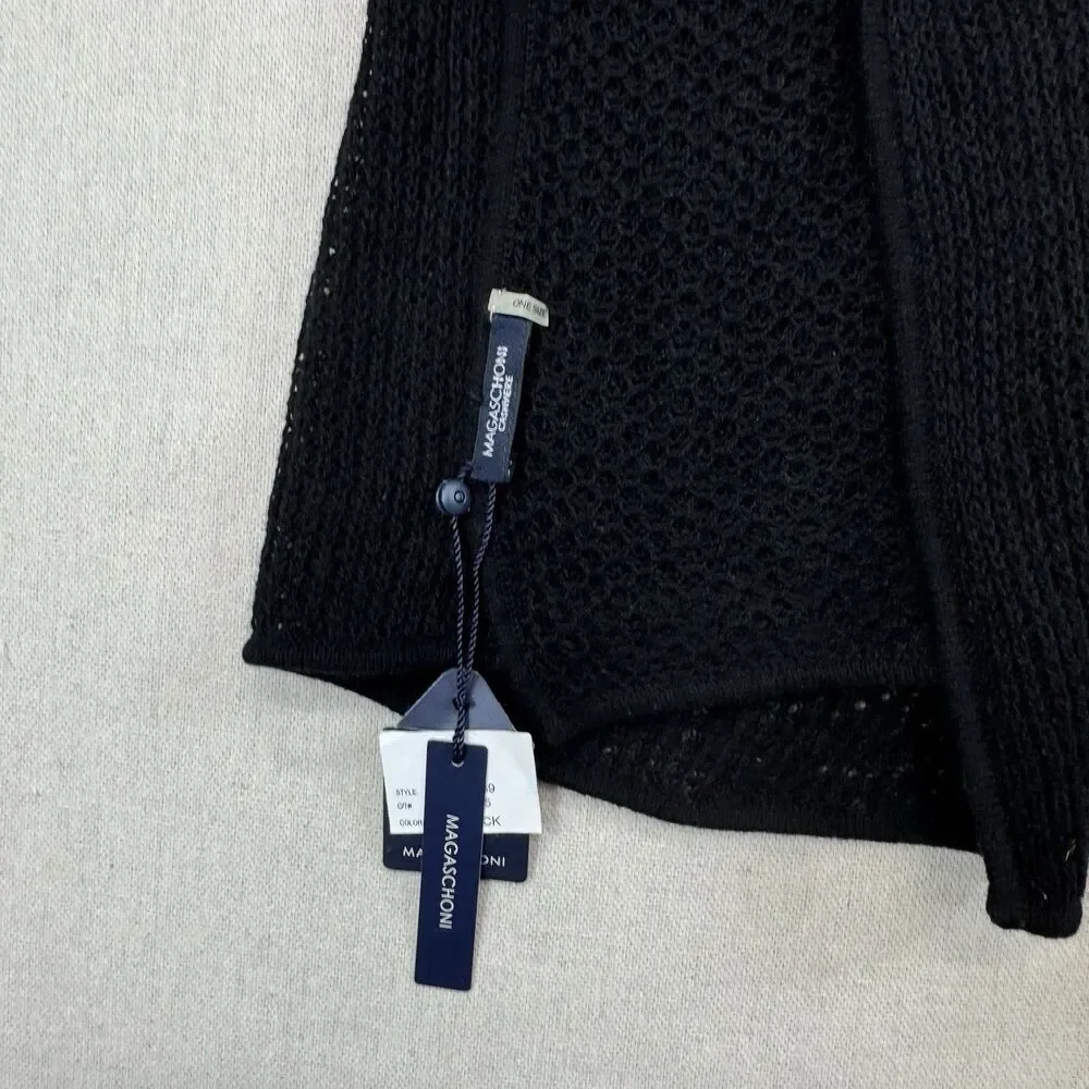 Magaschoni Black Open Knit Wrap Shawl Scarf Merino Wool Blend NWT One Size